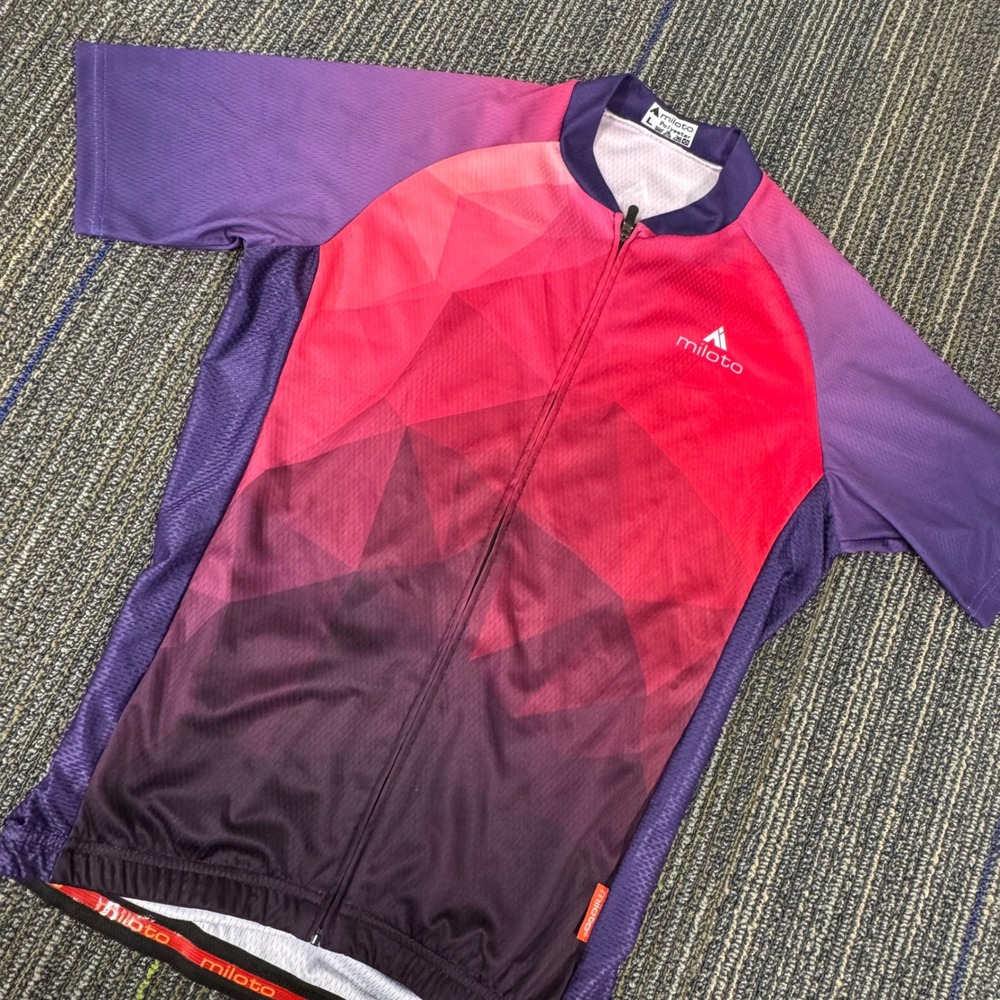 Miloto Cycling Jersey Men Large Pink Purple Excellent Geometric Full Zip Short